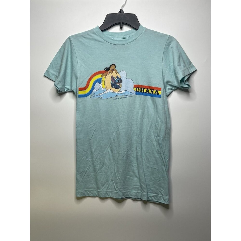 Disney Lilo and Stitch Rainbow Surf Ohana Shirt S